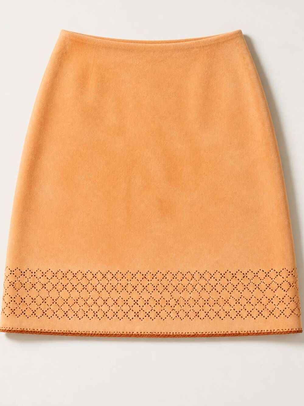 🔹️Cynthia Steffe Orange Lightweight Vegan Suede Laser Cut Skirt Size 8